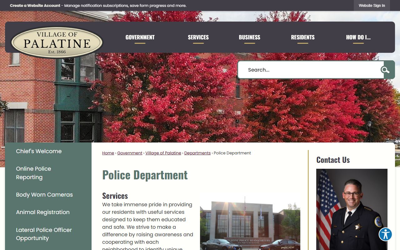 Palatine Police Department website for DUI records and arrest information in Palatine Illinois
