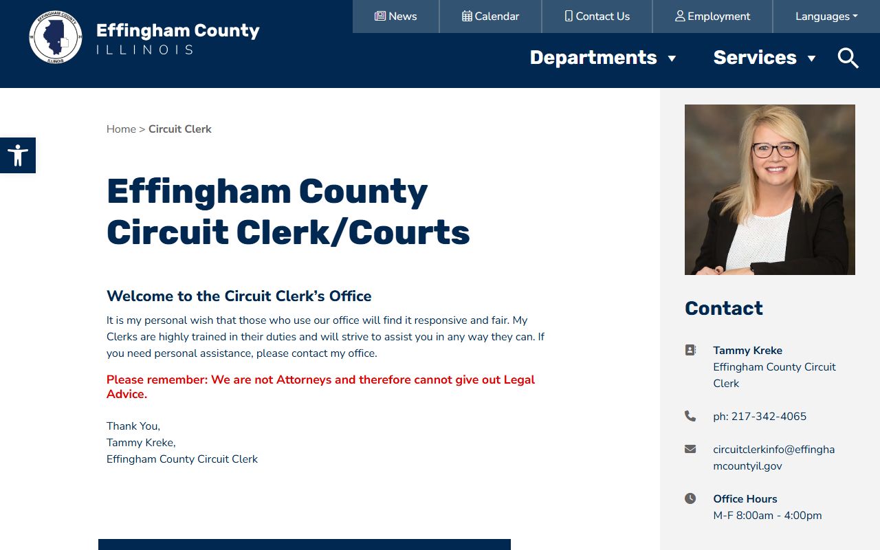 Effingham County Circuit Clerk website for DUI court records in Illinois