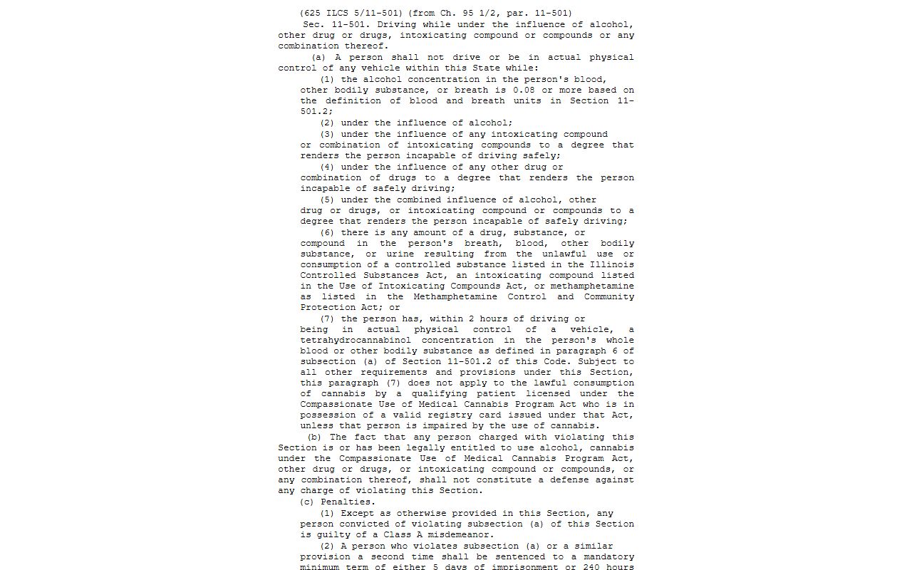 Illinois Compiled Statutes page for DUI statute 625 ILCS 5/11-501