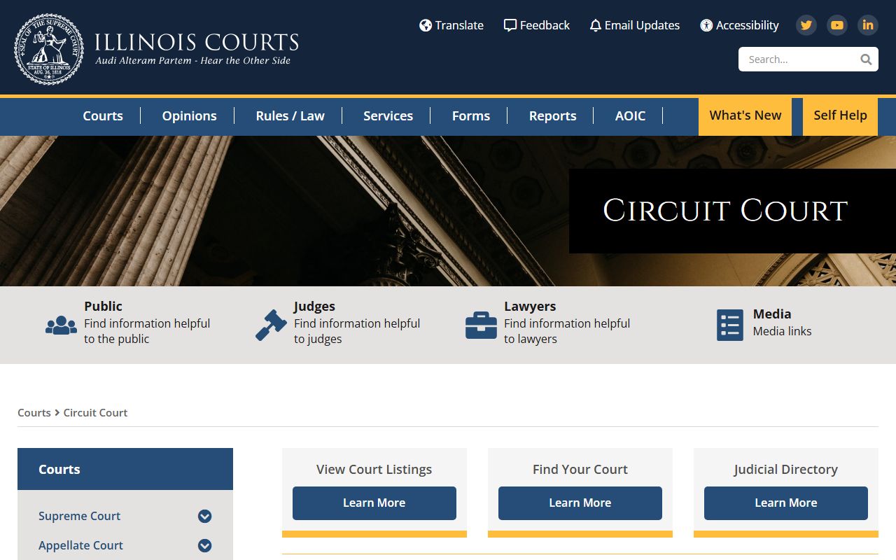 Illinois Courts circuit court information page for DUI case record access